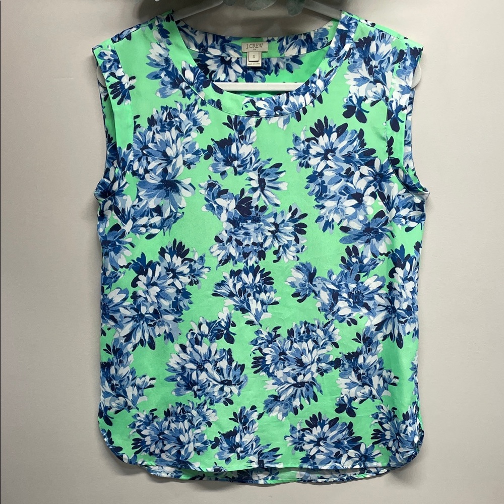 J. Crew Green Blue & White Floral Sleeveless Blouse S